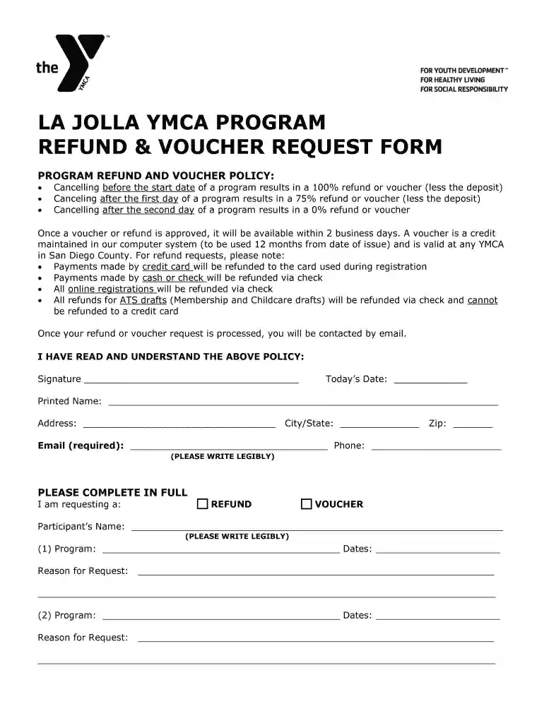 ymca refund request form Preview on Page 1
