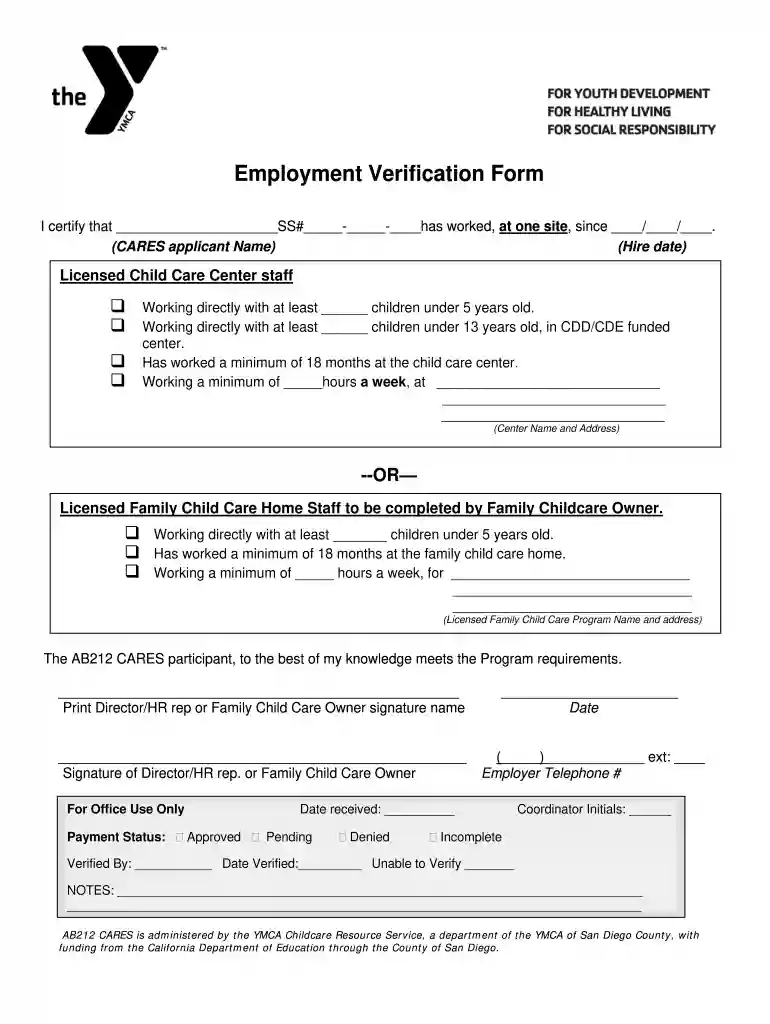 ymca employment verification Preview on Page 1