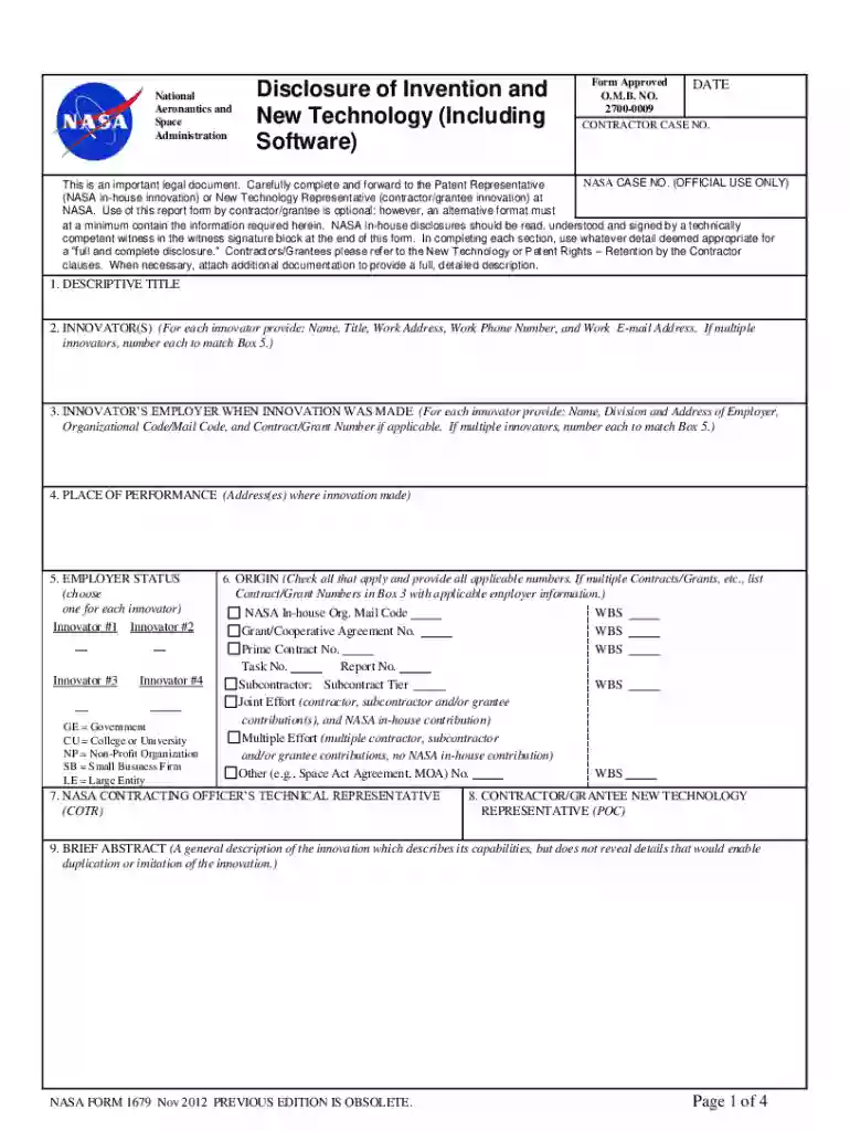 nasa form 1679 Preview on Page 1