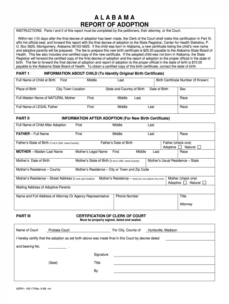 adoption forms alabama Preview on Page 1