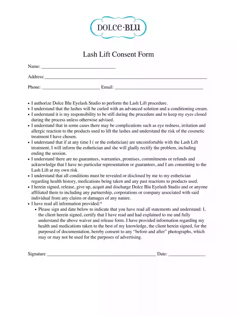 lash lift consent form free Preview on Page 1