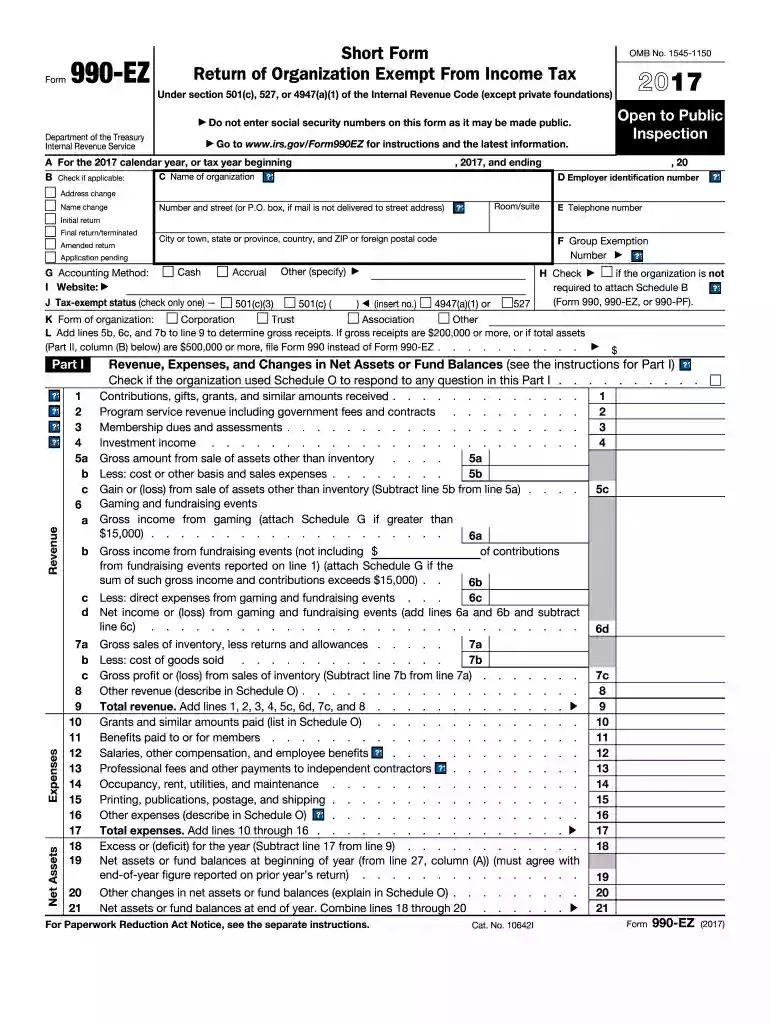 2017 form 990 ez Preview on Page 1