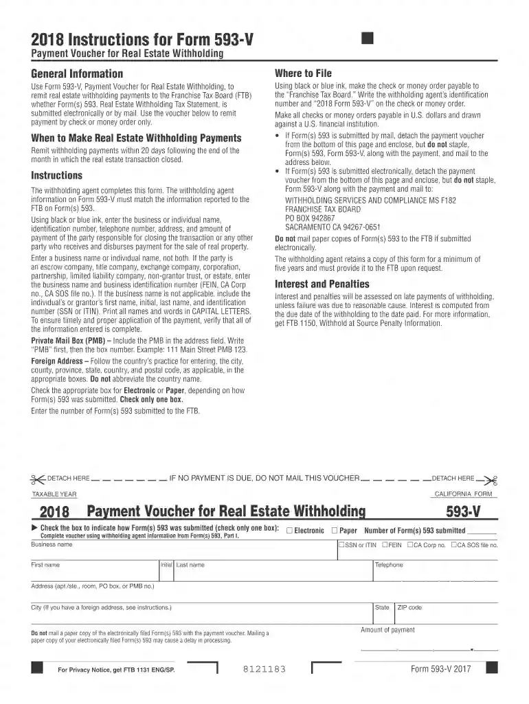 2018 Form 593-V - Payment Voucher for Real ... - Franchise Tax... Preview on Page 1