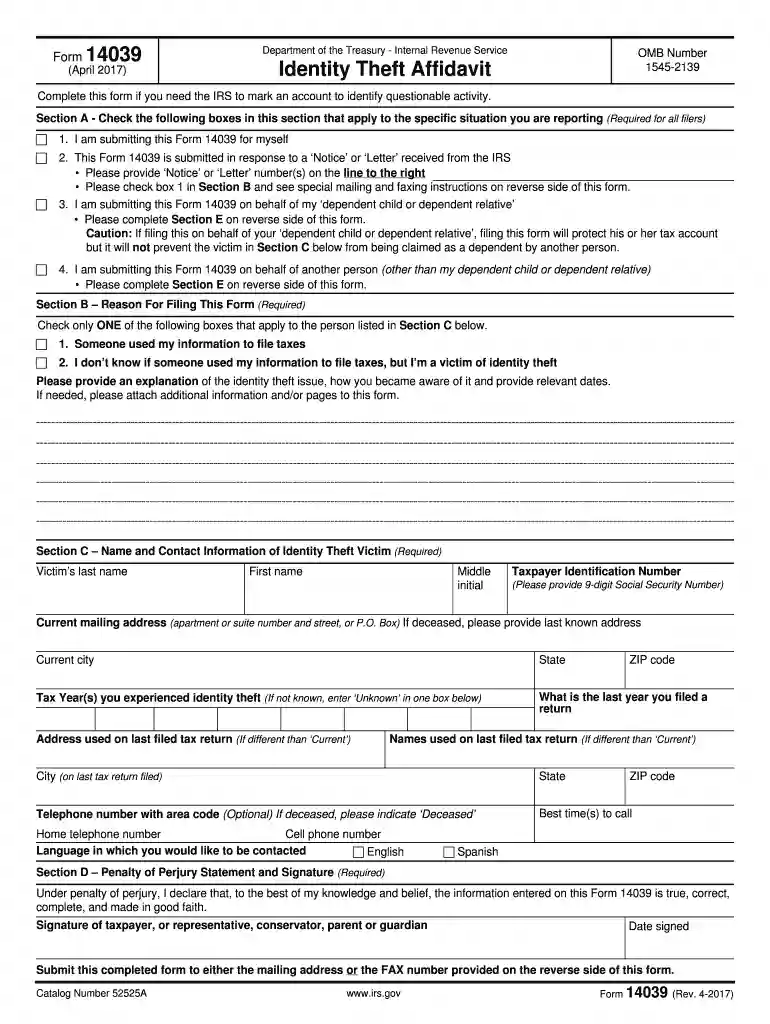 form 14039 Preview on Page 1
