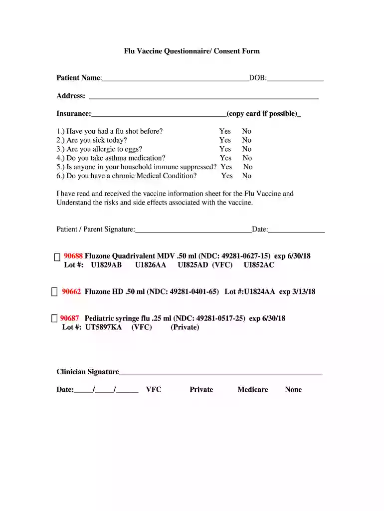 flu vaccine form pdf Preview on Page 1