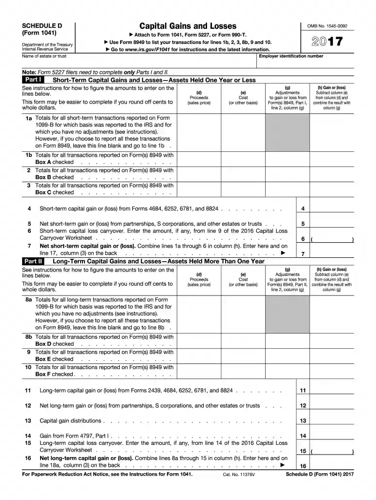 2017 form 1041 schedule d Preview on Page 1