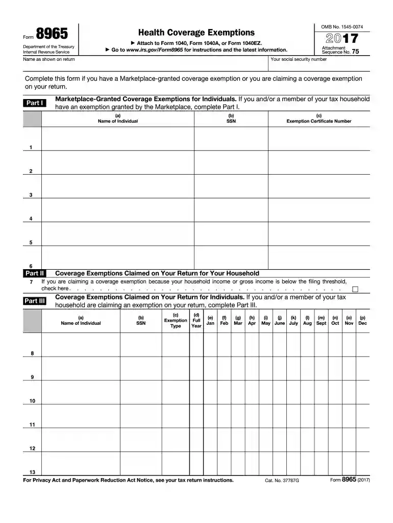 2017 form 8965 Preview on Page 1