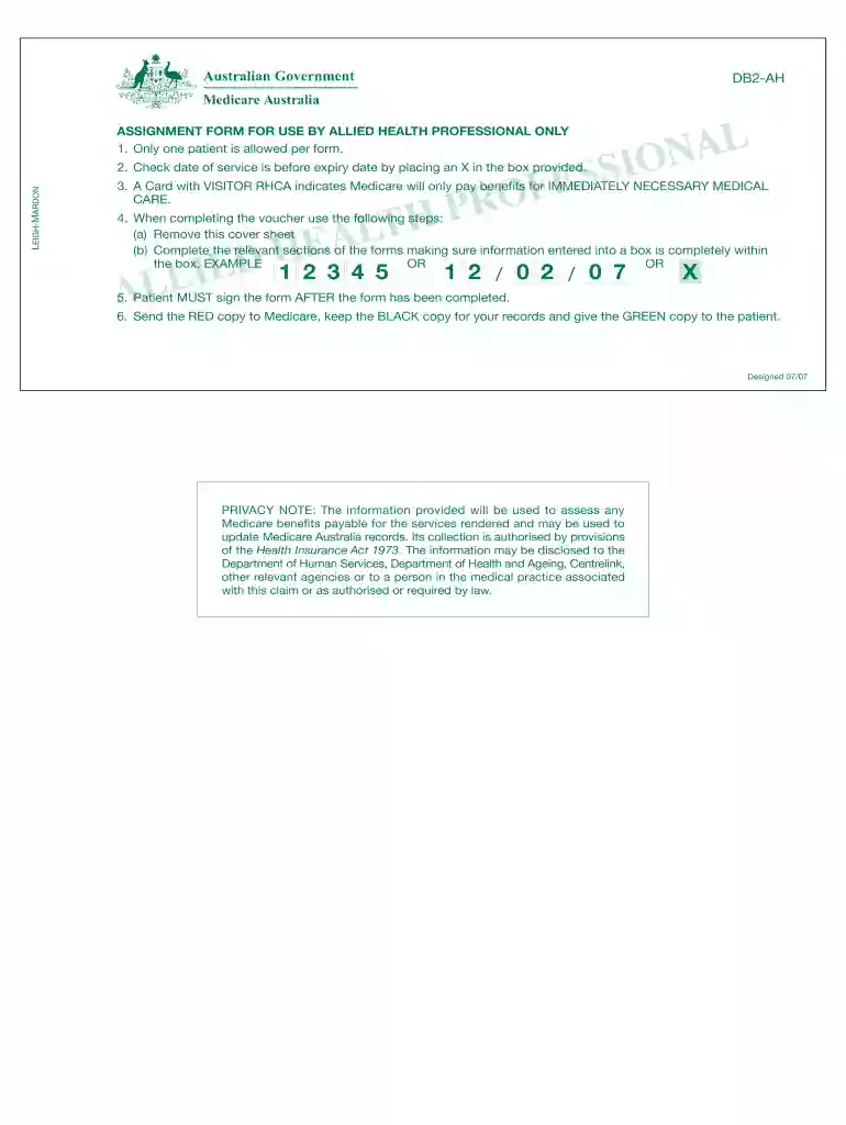 DB2_AH. DB2-AH Allied Health Professionals Form - medicareaustralia gov Preview on Page 1