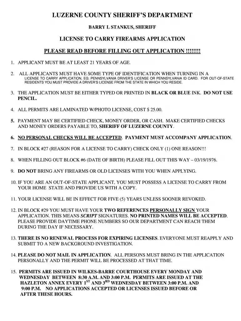 luzerne county sheriff gun permit Preview on Page 1
