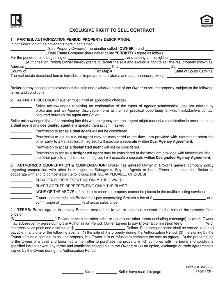 exclusive right to sell Preview on Page 1