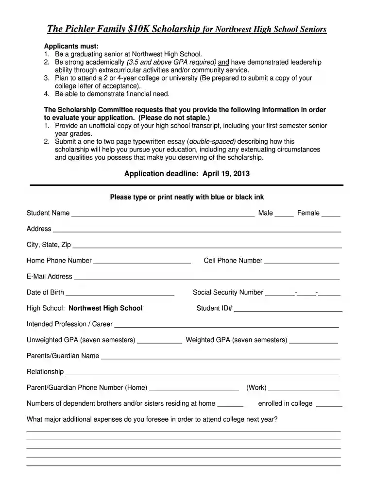 The Pichler Family $10K Scholarship for Northwest High School ... - montgomeryschoolsmd Preview on Page 1