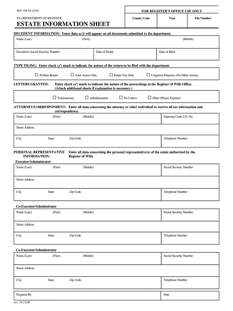pennsylvania estate information sheet Preview on Page 1