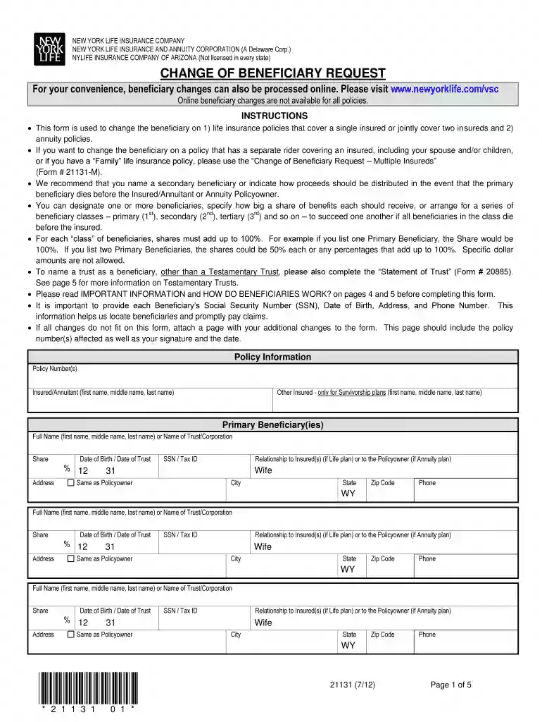 new york life evidence of insurability Preview on Page 1