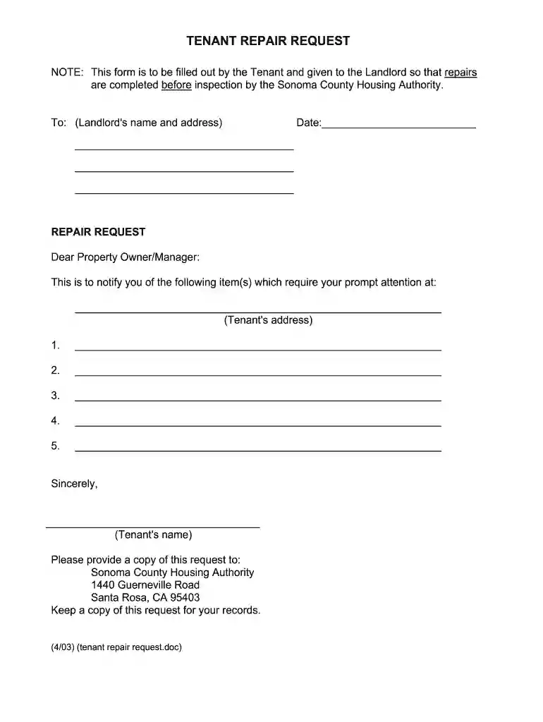 tenant repair request form Preview on Page 1