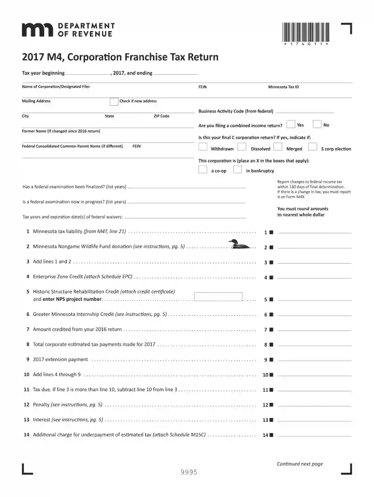 2017 M4, Corporation Franchise Tax Return Preview on Page 1