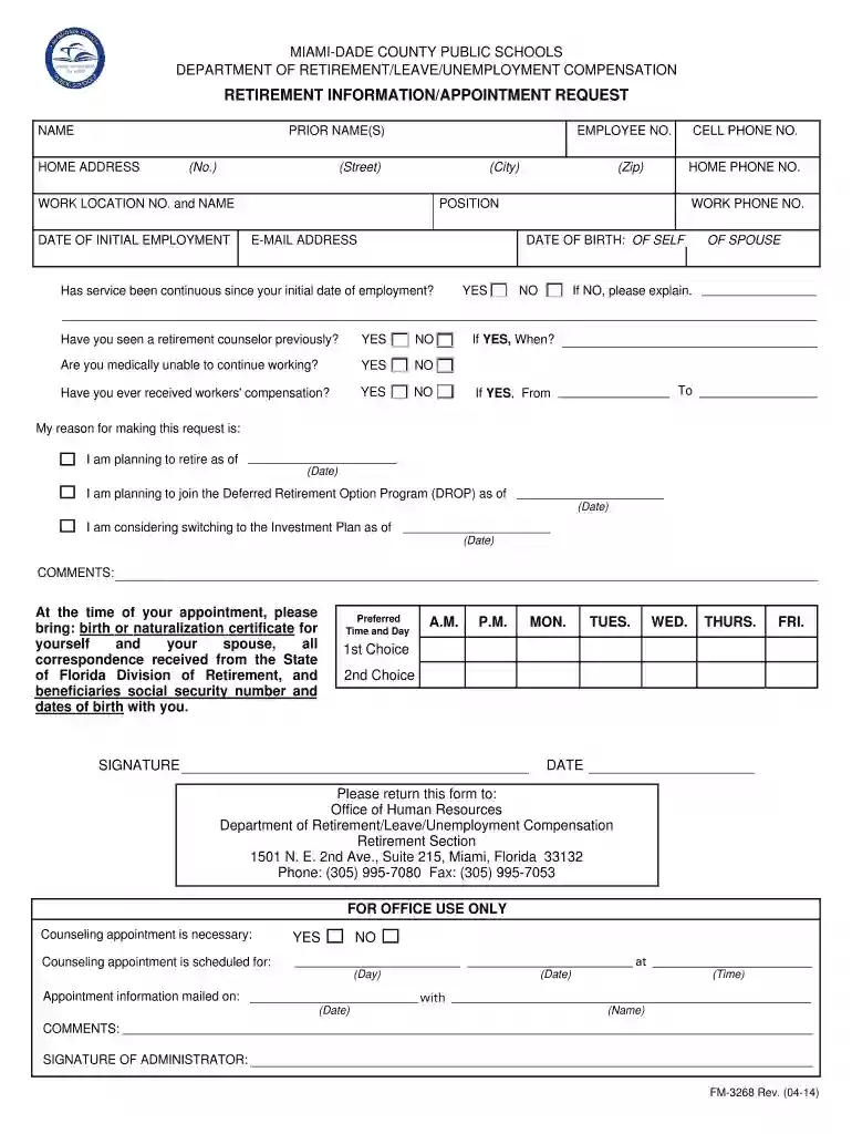 Printing T:FORMS30003268.FRP - Retirement Office - Miami-Dade ... Preview on Page 1