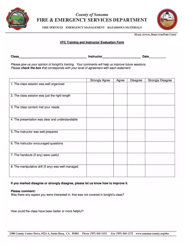 instructor evaluation form Preview on Page 1