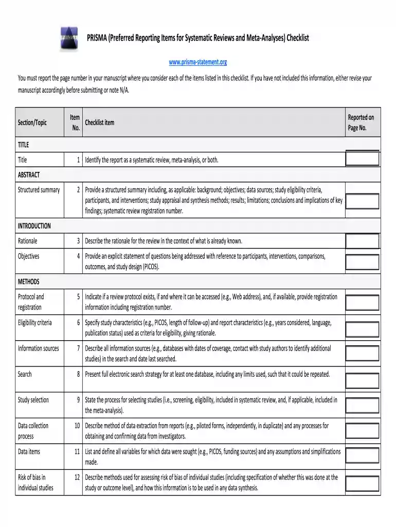 prisma checklist example Preview on Page 1