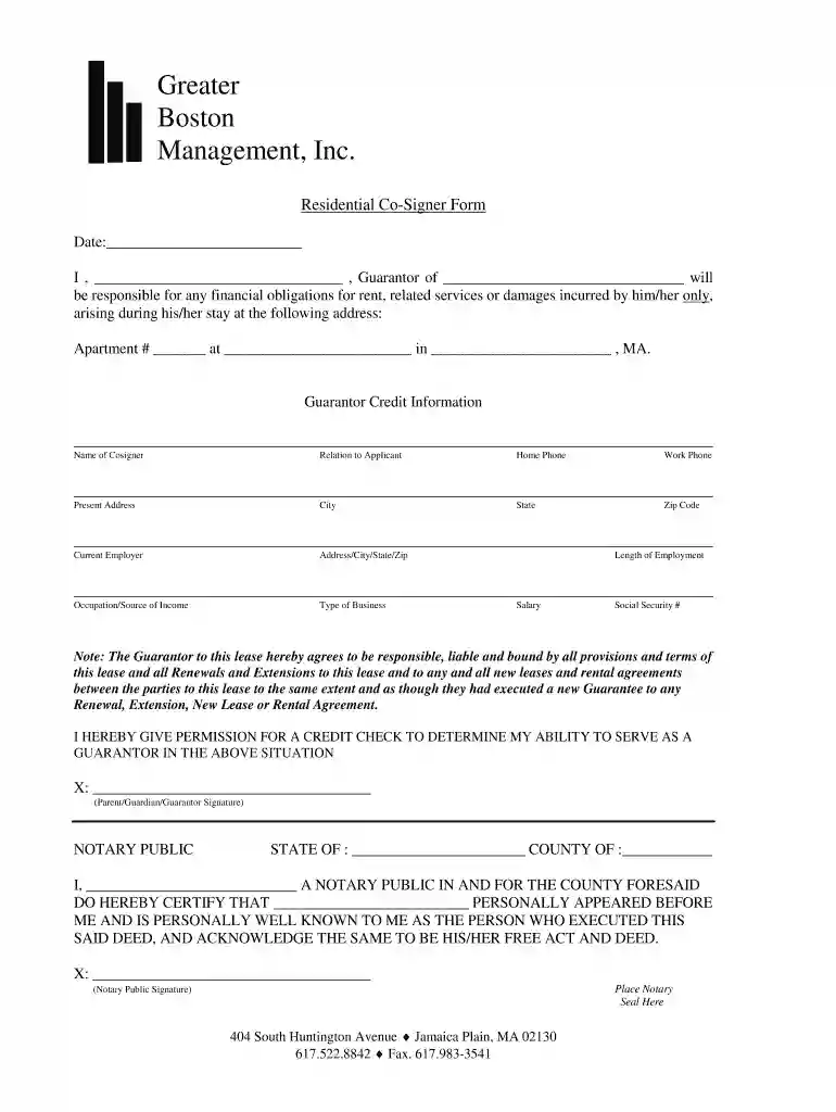 2 GBM Co-Signer Form - Greater Boston Management, Inc Preview on Page 1