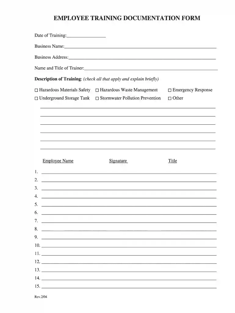 training documentation form Preview on Page 1