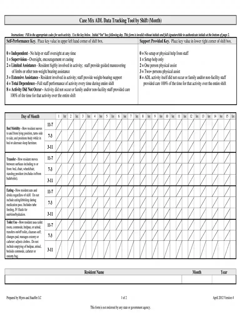 adl form pdf Preview on Page 1