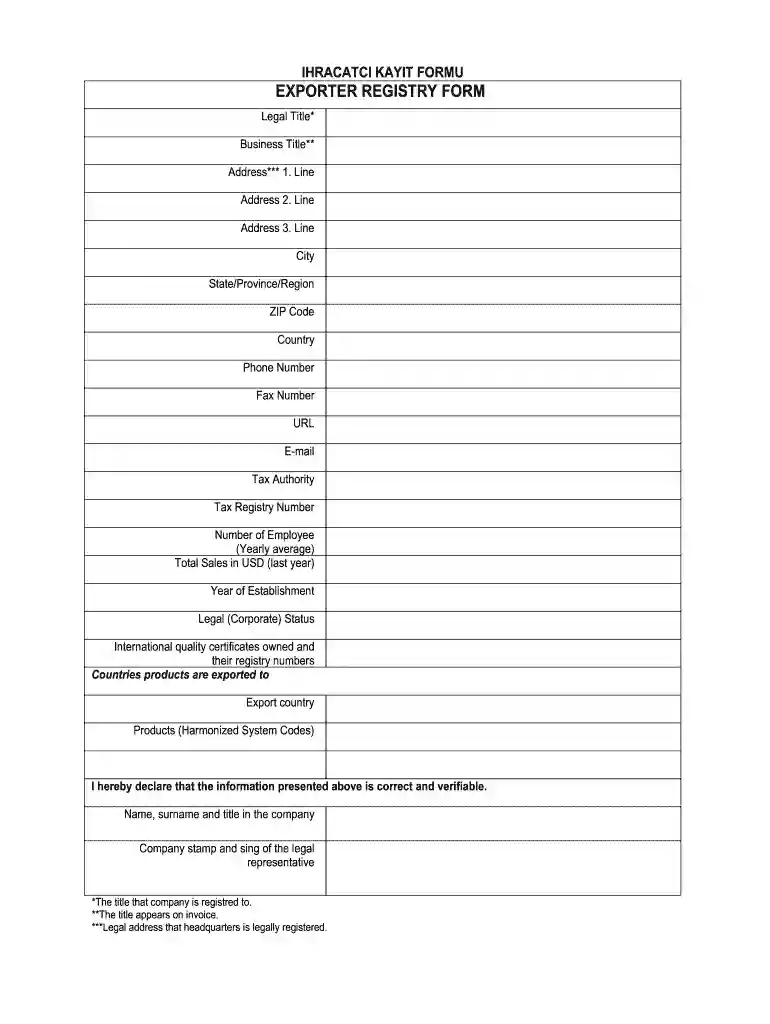 exporter registry form örneği Preview on Page 1