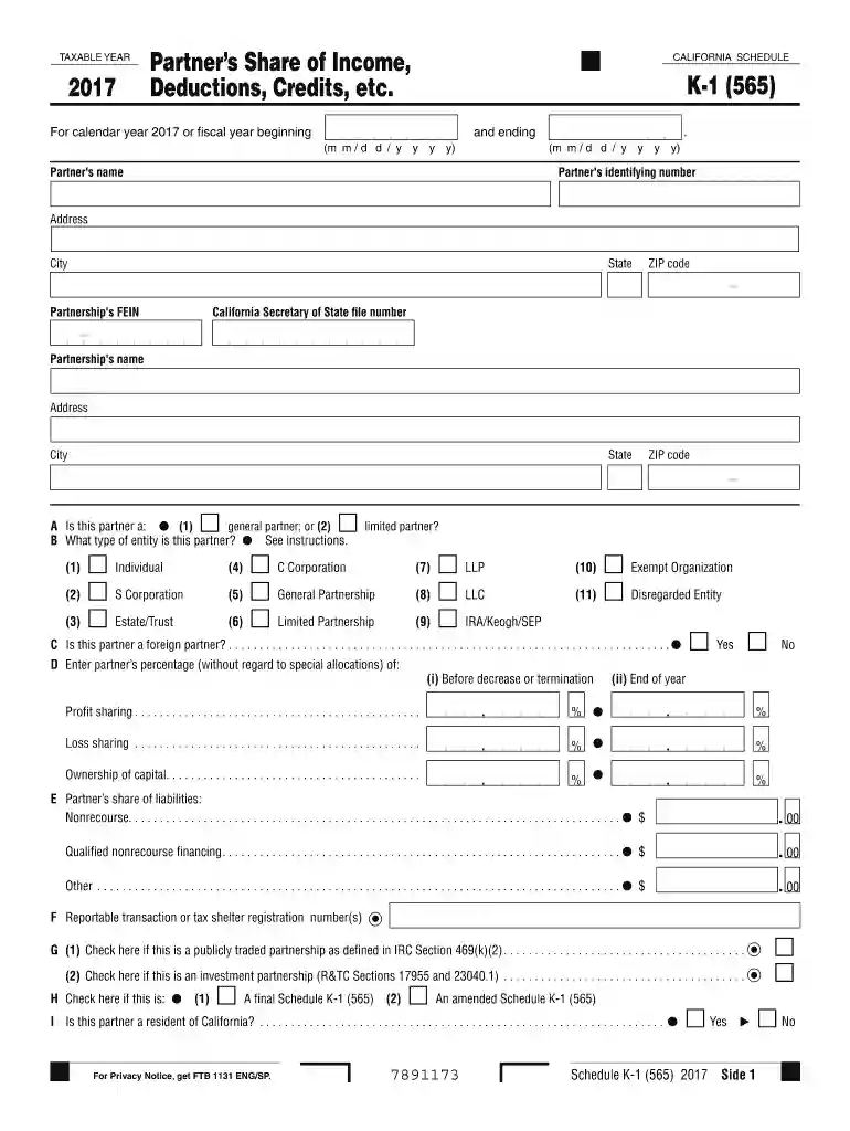 california k 1 form 2017 Preview on Page 1