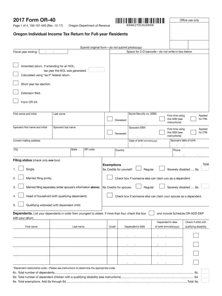 oregon 40 tax form Preview on Page 1