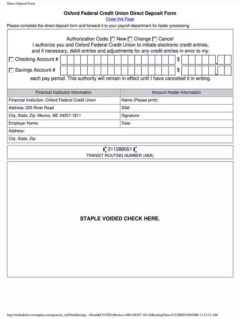 oxford federal credit union routing number Preview on Page 1
