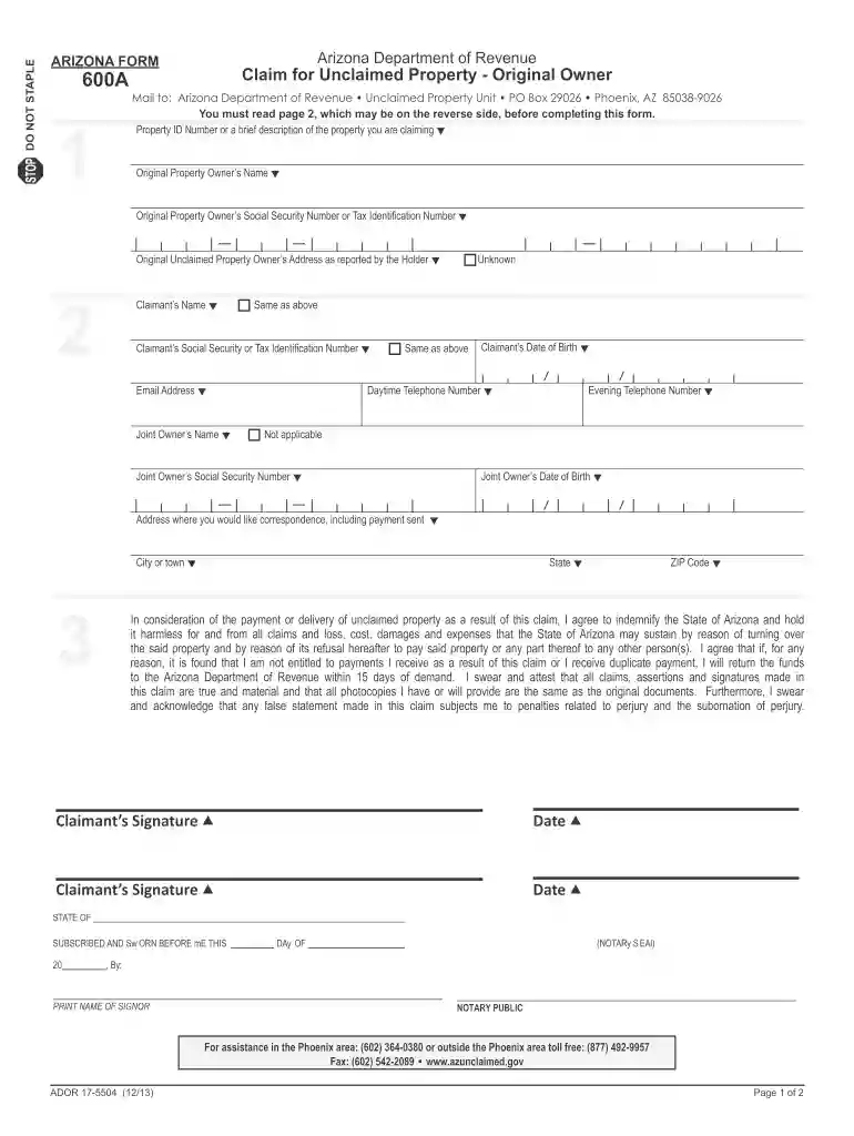arizona form 600a Preview on Page 1