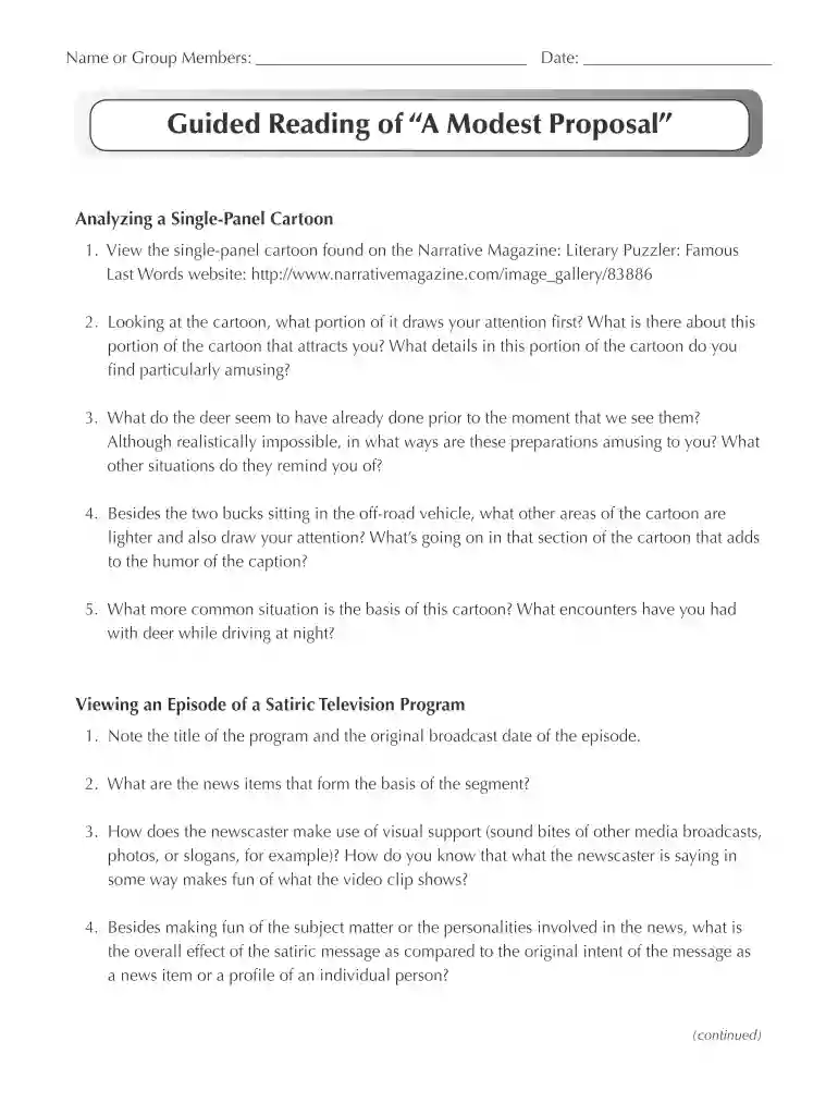 a modest proposal answer key Preview on Page 1