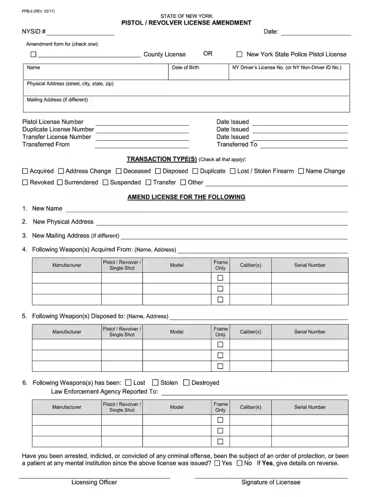 nys pistol permit amendment form Preview on Page 1