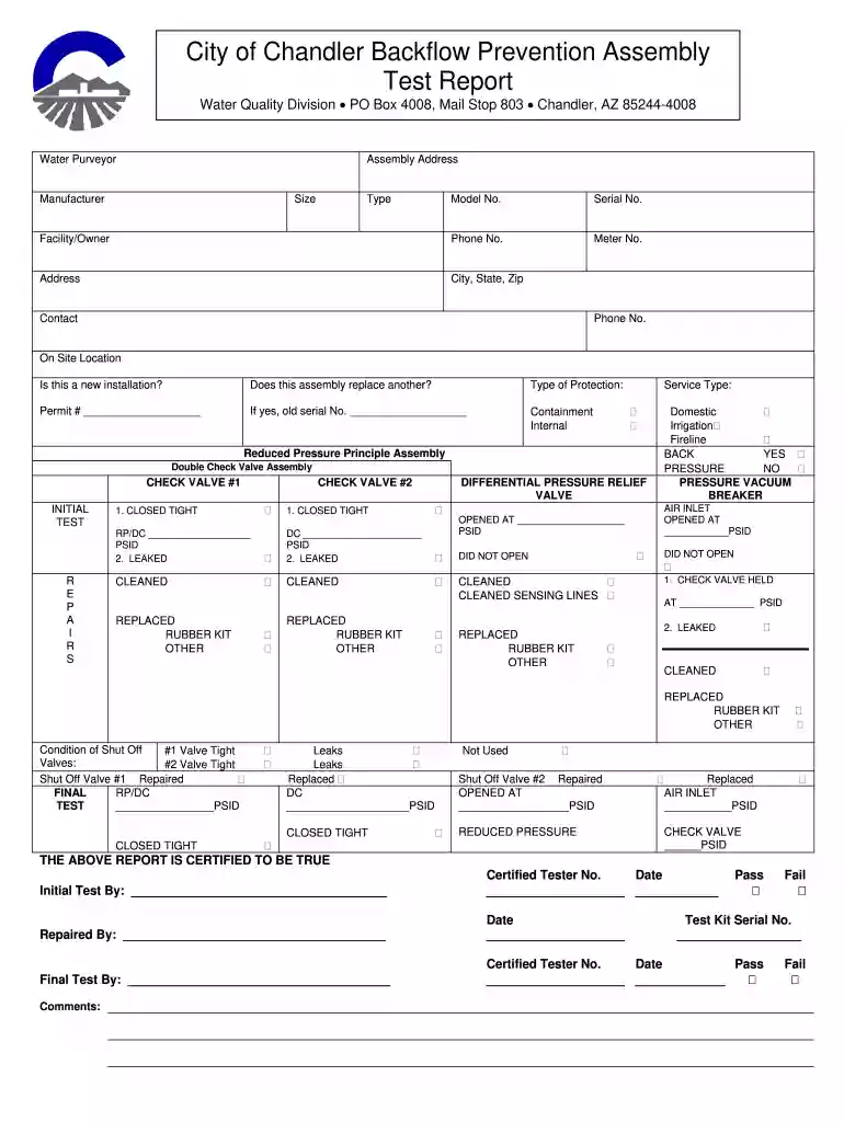 backflow testing forms Preview on Page 1