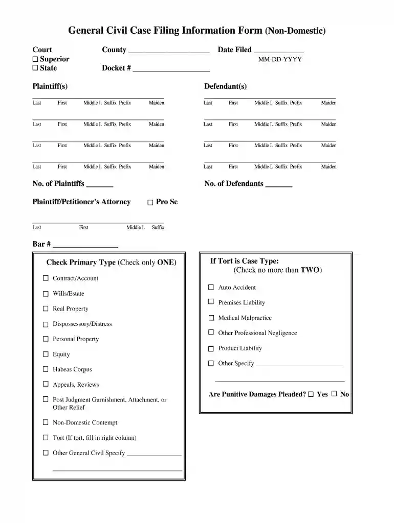 georgia general civil case filing form Preview on Page 1