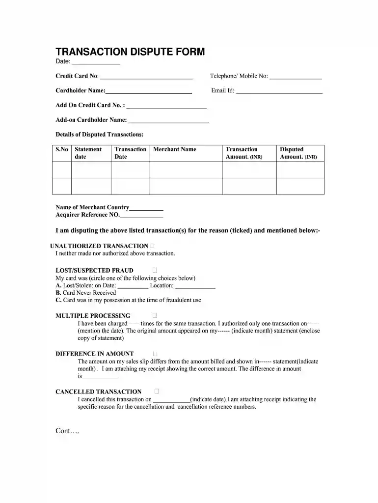 dispute form Preview on Page 1