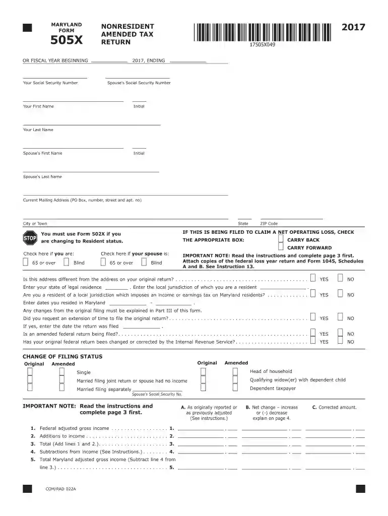 form 505x 2017 Preview on Page 1