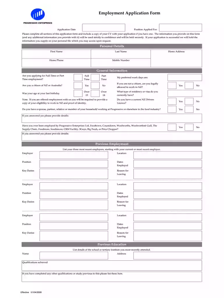 countdown job application form online Preview on Page 1