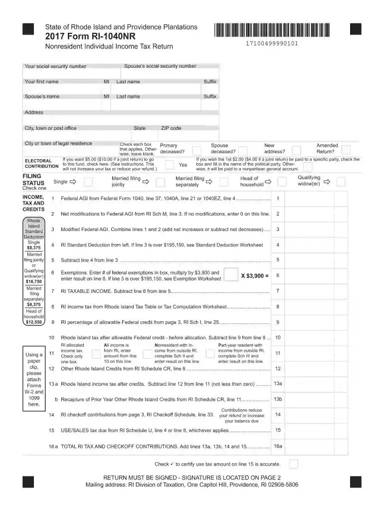 form ri 1040nr 2017 Preview on Page 1