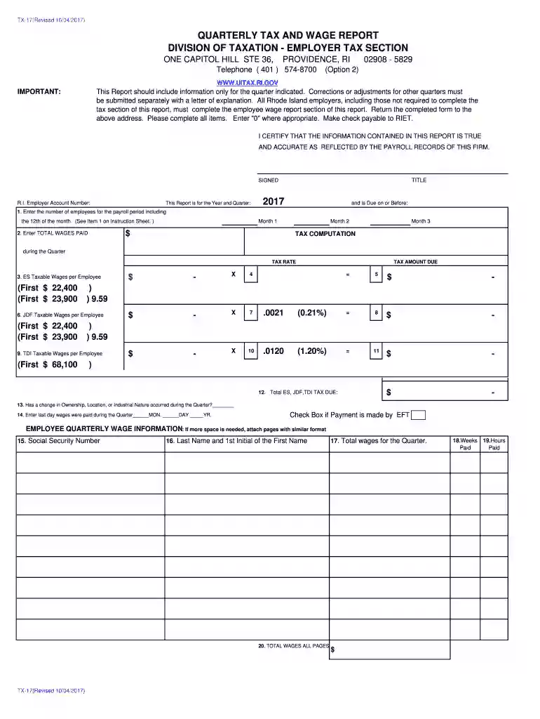 rhode island quarterly tax and wage report Preview on Page 1