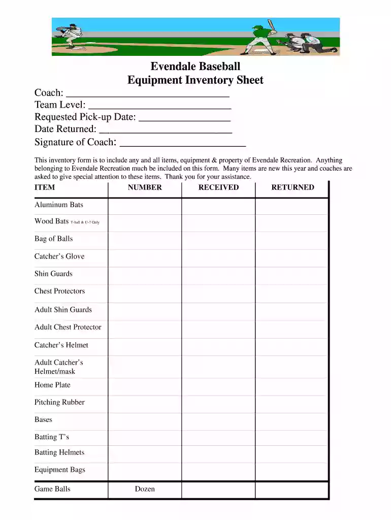 football equipment inventory spreadsheet Preview on Page 1