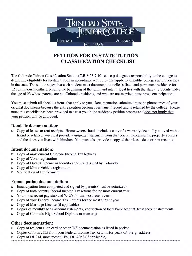 In-state Residency - Trinidad State Junior College - trinidadstate Preview on Page 1