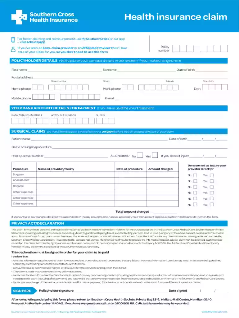 southern cross claim form Preview on Page 1