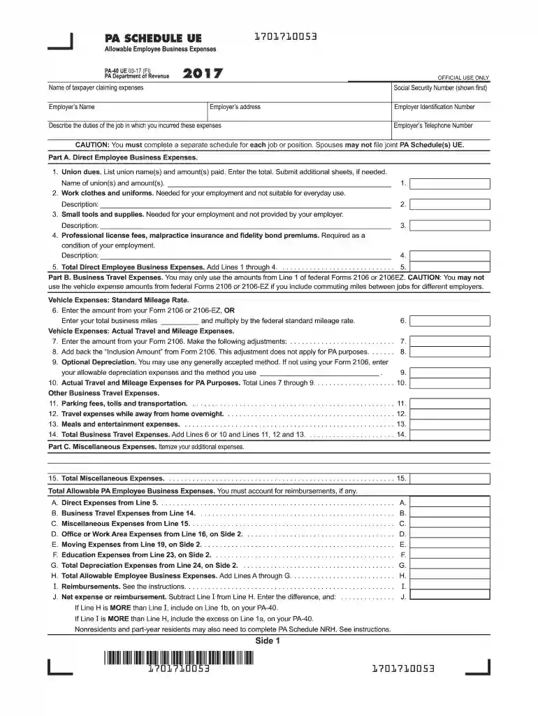 pa dept of revenue4 what is schedue ue expenses Preview on Page 1
