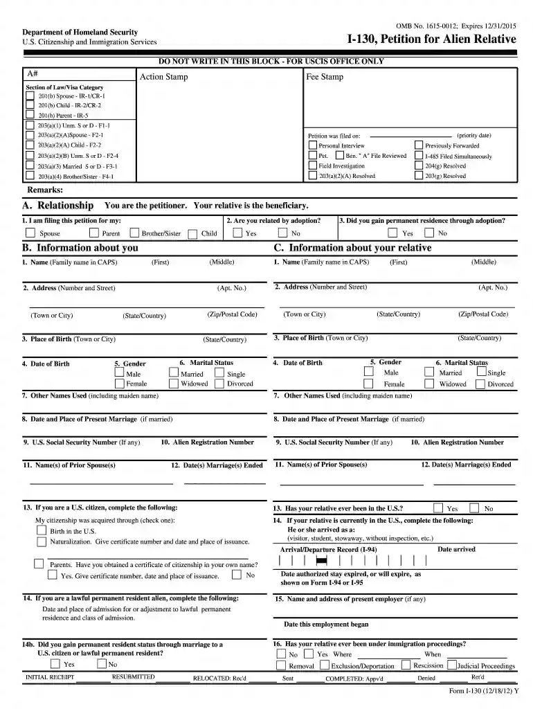 i 130 form pdf Preview on Page 1