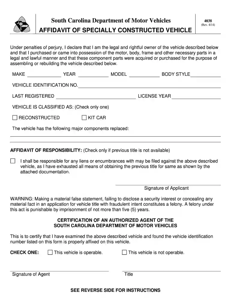 scdmv form 4038 Preview on Page 1
