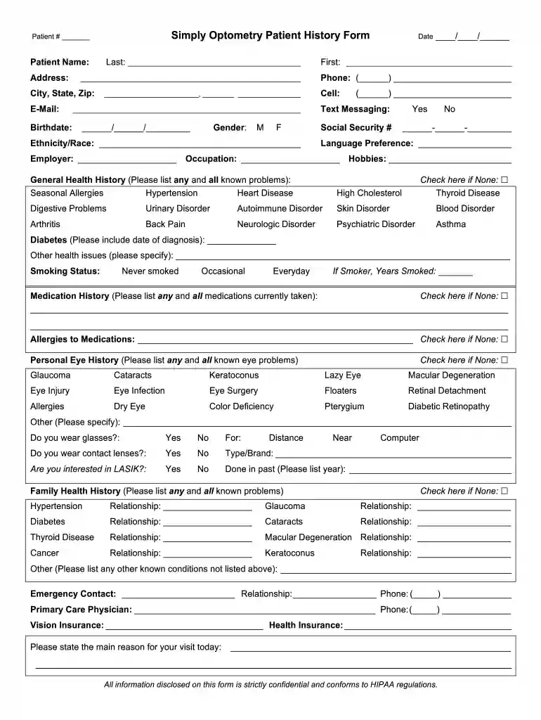 optometry case history sample Preview on Page 1