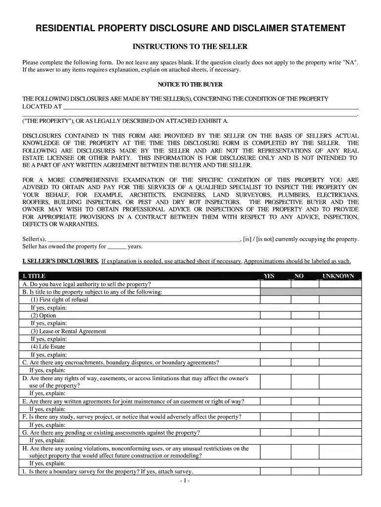 kansas seller's disclosure form Preview on Page 1