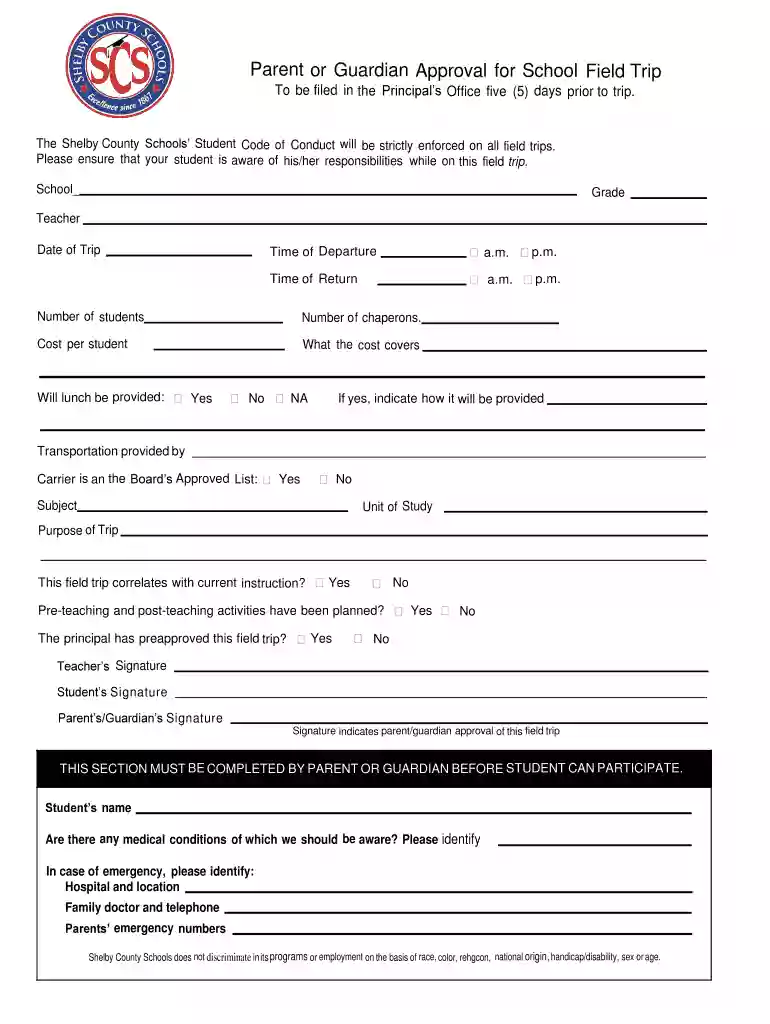 field trip approval form Preview on Page 1