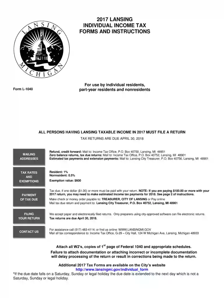 2017 lansing individual income tax forms and ... - City of... Preview on Page 1