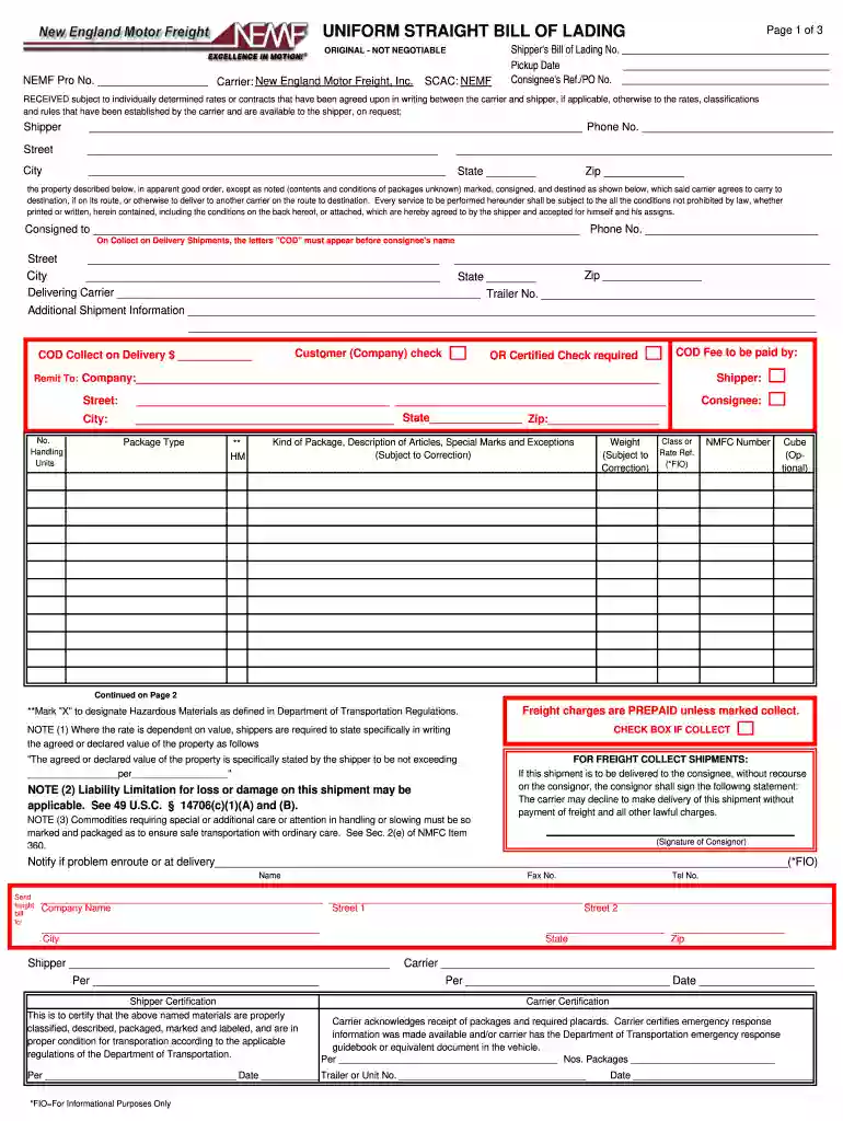 nemf bill of lading Preview on Page 1